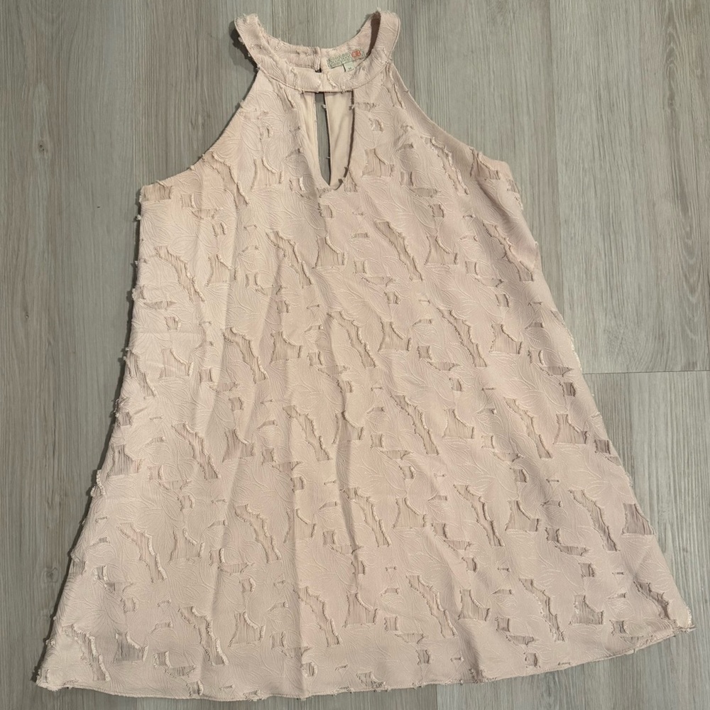 GB Womens Dress medium Blush Pink Floral Short Sleeveless Keyhole Neck Textured